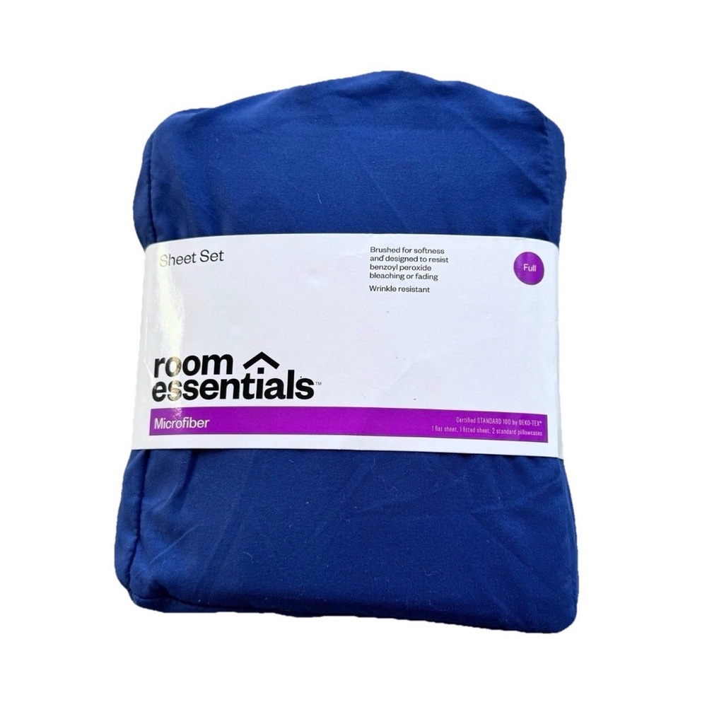 Room Essentials Navy/Sapphire Blue Full Size Microfiber Sheet Set *NEW*